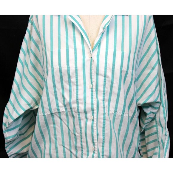 VTG 80s Summerfield Striped Button up Blouse Shirt Lg Teal Blue Preppy Classic - Picture 3 of 12